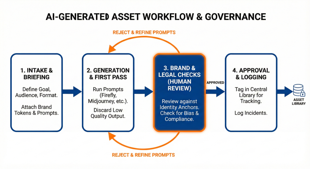 Maintaining brand integrity while scaling with AI generative design 3 AI-Generated Asset Workflow & Governance