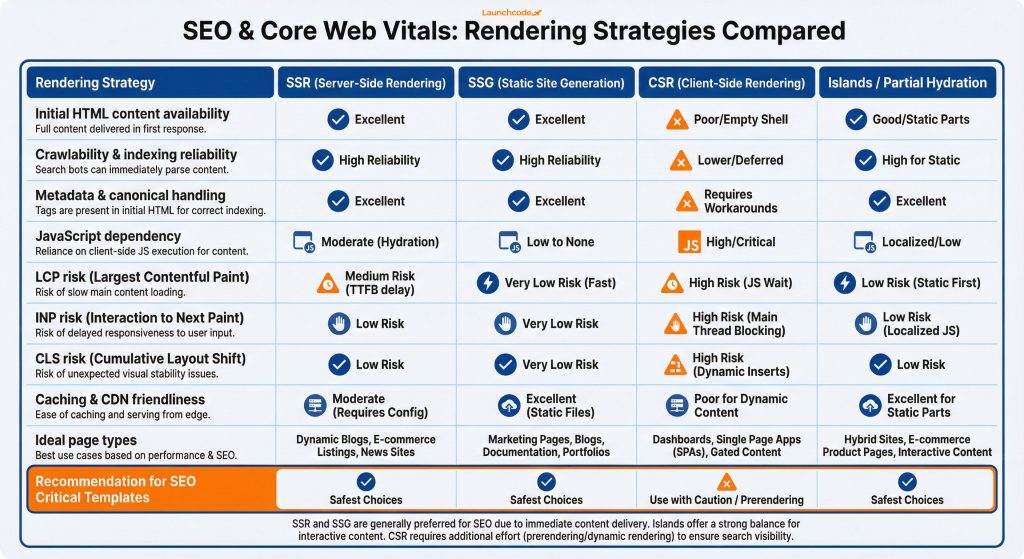 Component-driven web dev for SEO performance 2 rendering strategies compared for SEO, crawlability, and Core Web Vitals